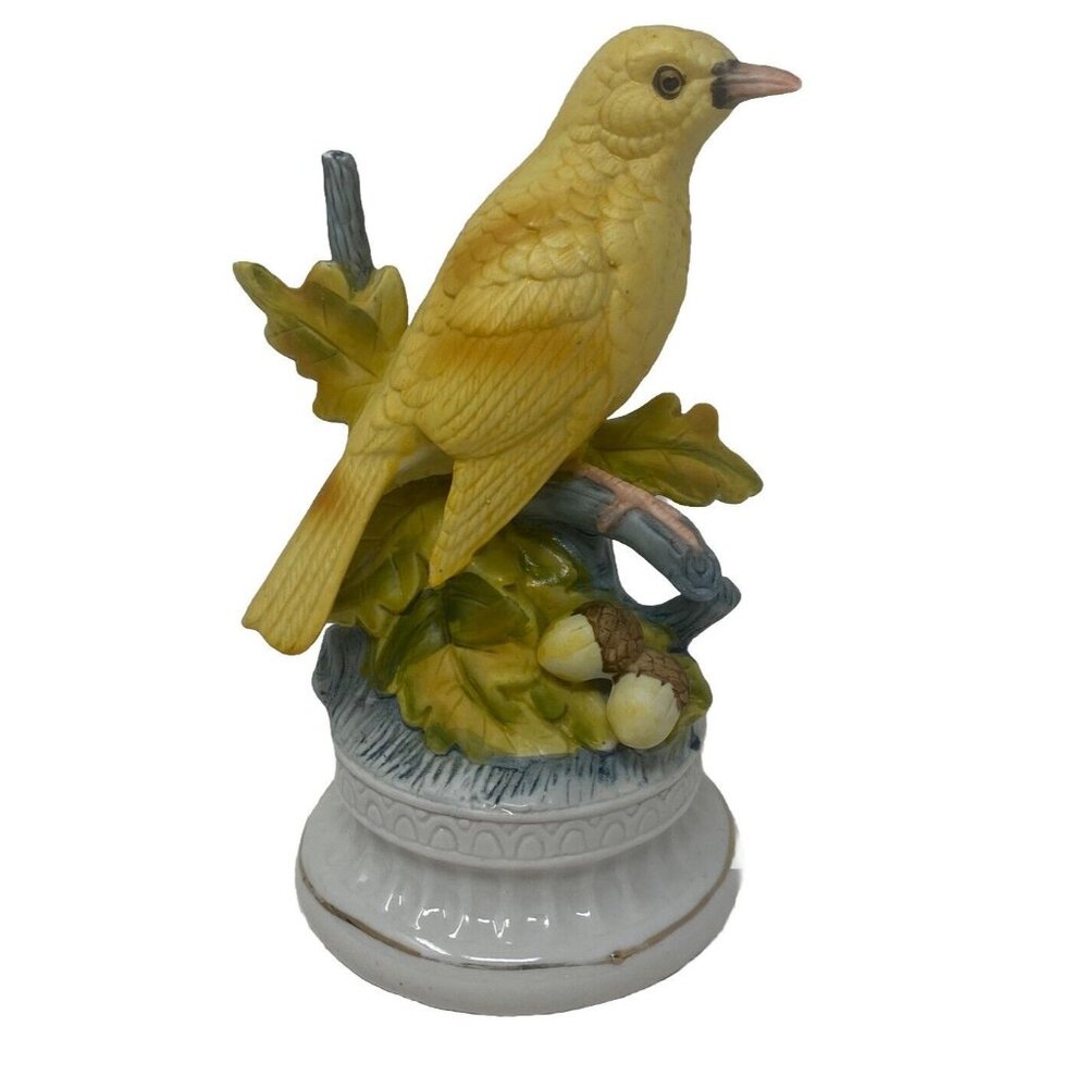 Vintage Porcelain Yellow Bird On Branch With Acorns Sanyo Musical Laras Theme